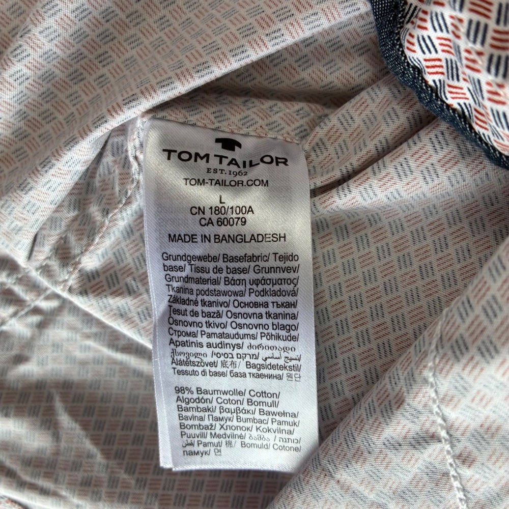 Tom Tailor Mens Slim Fit Button Down Shirt Multicolor Geometric Flip Cuff Large - Picture 10 of 16
